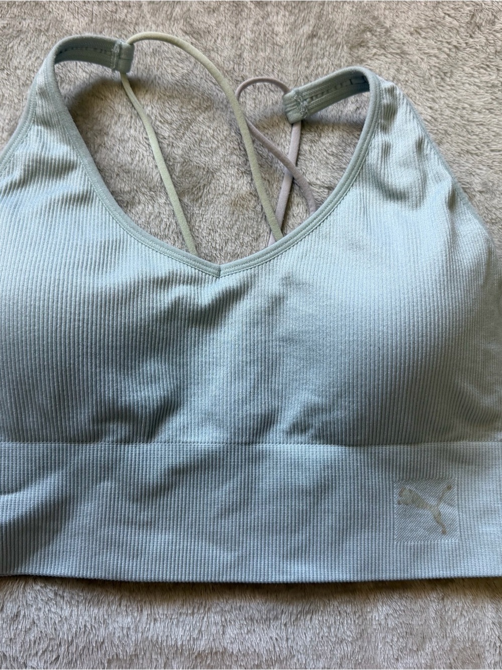 Puma Light Blue Ribbed Cross-Back Sports Bra